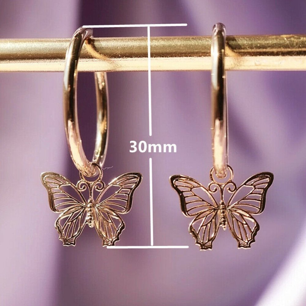 14k Rose Gold Plated Butterfly Drop Earrings - Picture 4 of 5